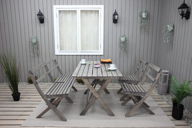 Matgrupp Utomhus Larios 76 cm + 2 Matstolar Utomhus + Bänk Utomhus - Grå - Utemöbler & utemiljö - Utegrupp - Matgrupp utomhus