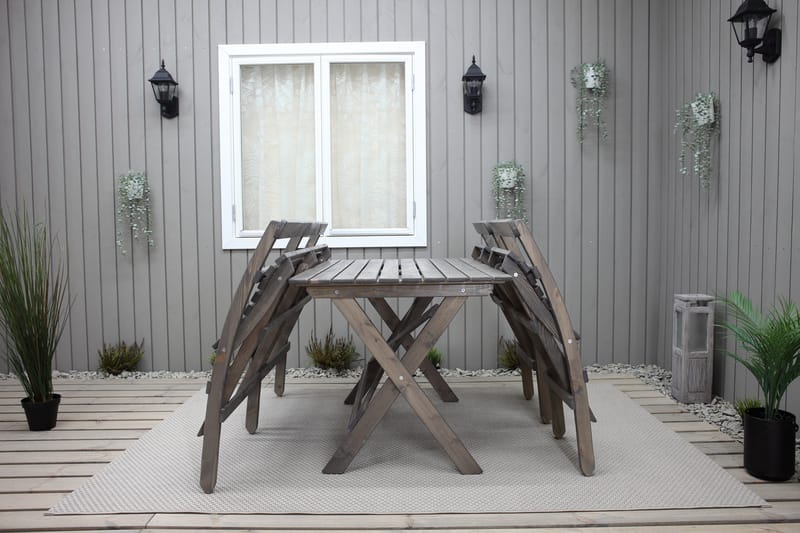 Matgrupp Utomhus Larios 76 cm + 2 Matstolar Utomhus + Bänk Utomhus - Grå - Utemöbler & utemiljö - Utegrupp - Matgrupp utomhus