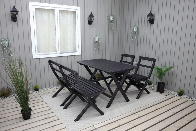 Matgrupp Utomhus Larios 76 cm + 2 Matstolar Utomhus + Bänk Utomhus - Svart - Utemöbler & utemiljö - Utegrupp - Matgrupp utomhus