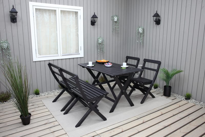 Matgrupp Utomhus Larios 76 cm + 2 Matstolar Utomhus + Bänk Utomhus - Svart - Utemöbler & utemiljö - Utegrupp - Matgrupp utomhus