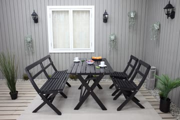 Matgrupp Utomhus Larios 76 cm + 2 Matstolar Utomhus + Bänk Utomhus - Svart - Utemöbler & utemiljö - Utegrupp - Matgrupp utomhus