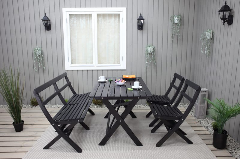 Matgrupp Utomhus Larios 76 cm + 2 Matstolar Utomhus + Bänk Utomhus - Svart - Utemöbler & utemiljö - Utegrupp - Matgrupp utomhus