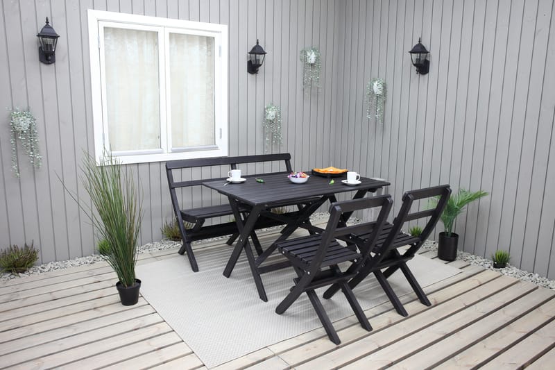 Matgrupp Utomhus Larios 76 cm + 2 Matstolar Utomhus + Bänk Utomhus - Svart - Utemöbler & utemiljö - Utegrupp - Matgrupp utomhus