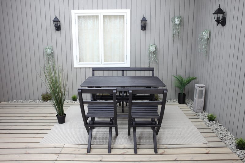 Matgrupp Utomhus Larios 76 cm + 2 Matstolar Utomhus + Bänk Utomhus - Svart - Utemöbler & utemiljö - Utegrupp - Matgrupp utomhus
