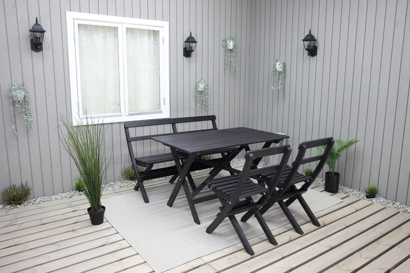 Matgrupp Utomhus Larios 76 cm + 2 Matstolar Utomhus + Bänk Utomhus - Svart - Utemöbler & utemiljö - Utegrupp - Matgrupp utomhus