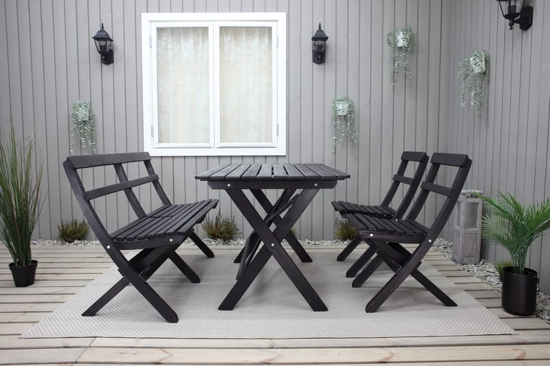 Matgrupp Utomhus Larios 76 cm + 2 Matstolar Utomhus + Bänk Utomhus - Svart - Utem�öbler & utemiljö - Utegrupp - Matgrupp utomhus