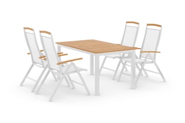 Matgrupp Utomhus Las Vegas 152-210 + 4 Positionsstol Lyx - Vit/Teak/Vit/Teak - Utemöbler & utemiljö - Utegrupp - Matgrupp utomhus