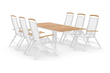 Matgrupp Utomhus Las Vegas 152-210 + 6 Positionsstol Lyx - Vit/Teak/Vit/Teak - Utemöbler & utemiljö - Utegrupp - Matgrupp utomhus