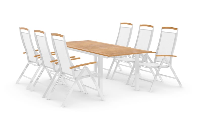Matgrupp Utomhus Las Vegas 152-210 + 6 Positionsstol Lyx - Vit/Teak/Vit/Teak - Utemöbler & utemiljö - Utegrupp - Matgrupp utomhus