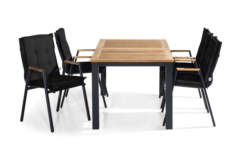 Matgrupp Utomhus Las Vegas 152-210x90 + 4 Karmstolar m Dyna - Svart|Teak - Utemöbler & utemiljö - Utegrupp - Matgrupp utomhus