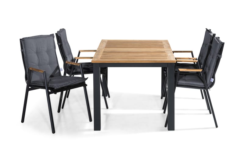 Matgrupp Utomhus Las Vegas 152-210x90 + 4 Karmstolar m Dyna - Svart|Teak|Grå - Utemöbler & utemiljö - Utegrupp - Matgrupp utomhus
