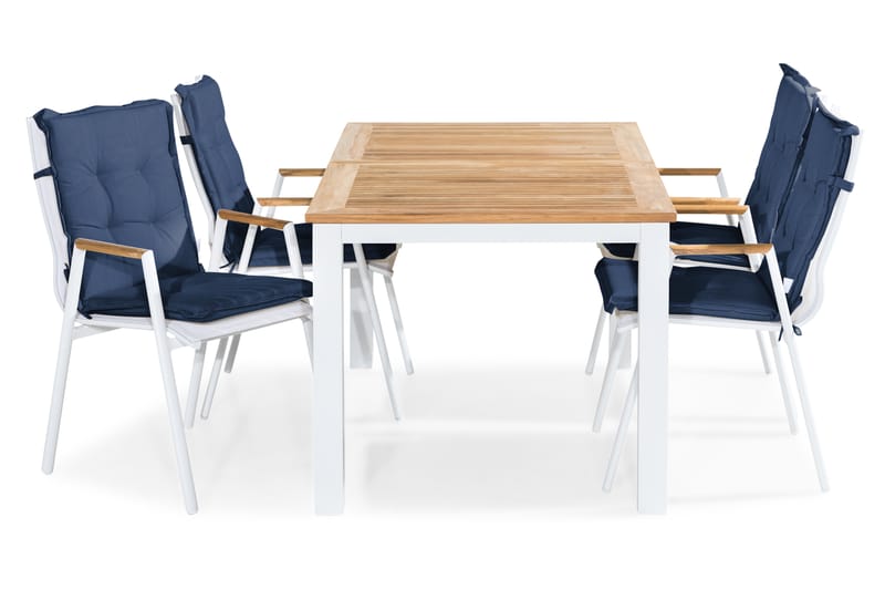 Matgrupp Utomhus Las Vegas 152-210x90 + 4 Karmstolar m Dyna - Vit|Teak|Blå - Utemöbler & utemiljö - Utegrupp - Matgrupp utomhus