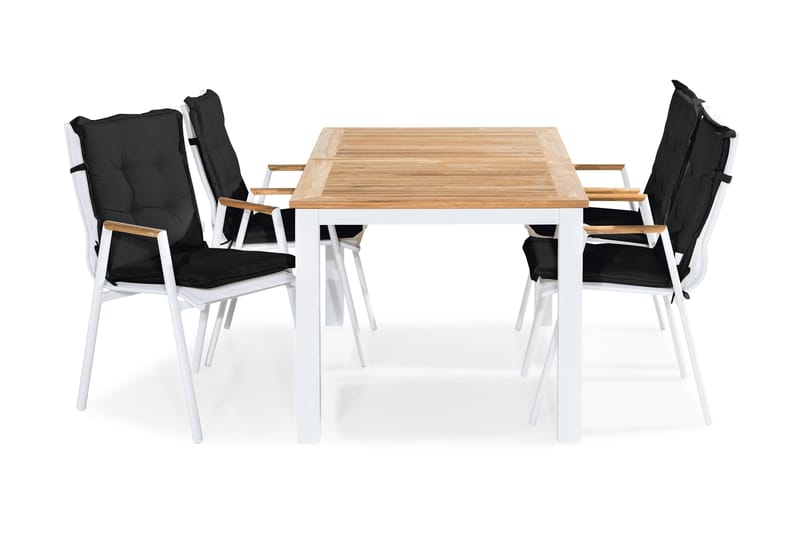 Matgrupp Utomhus Las Vegas 152-210x90 + 4 Karmstolar m Dyna, Vit|Teak|Svart