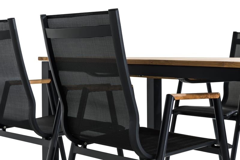 Matgrupp Utomhus Las Vegas 152-210x90 + 4 Karmstolar - Svart|Teak - Utemöbler & utemiljö - Utegrupp - Matgrupp utomhus