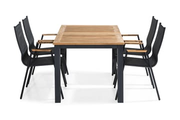 Matgrupp Utomhus Las Vegas 152-210x90 + 4 Karmstolar - Svart|Teak - Utemöbler & utemiljö - Utegrupp - Matgrupp utomhus