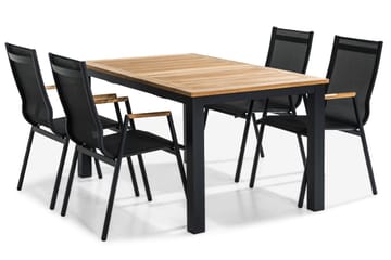 Matgrupp Utomhus Las Vegas 152-210x90 + 4 Karmstolar - Svart|Teak - Utemöbler & utemiljö - Utegrupp - Matgrupp utomhus