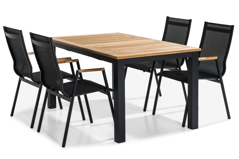 Matgrupp Utomhus Las Vegas 152-210x90 + 4 Karmstolar - Svart|Teak - Utemöbler & utemiljö - Utegrupp - Matgrupp utomhus