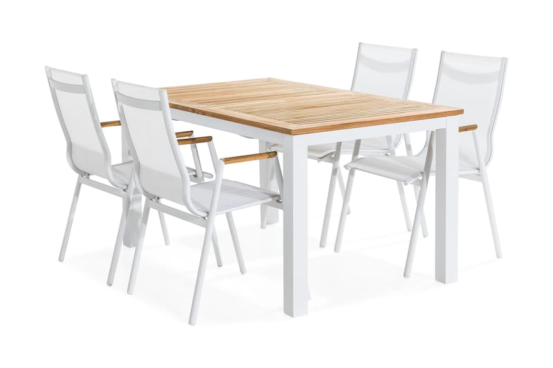 Matgrupp Utomhus Las Vegas 152-210x90 + 4 Karmstolar - Teak/Vit - Utemöbler & utemiljö - Utegrupp - Matgrupp utomhus