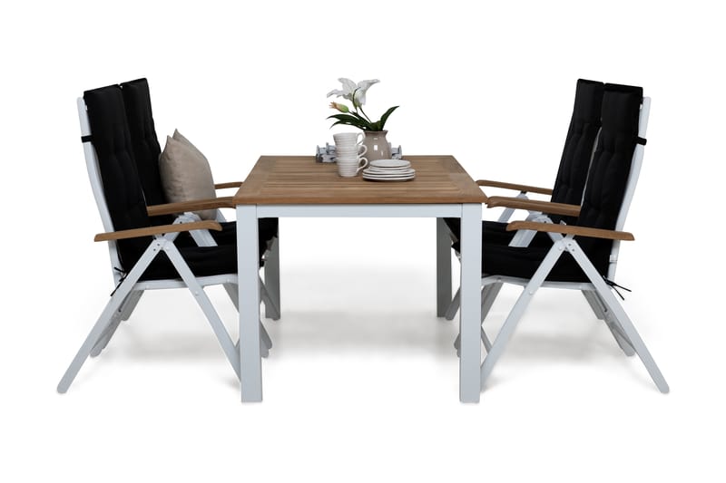 Matgrupp Utomhus Las Vegas 152-210x90 + 4 Las Vegas Lyx Stol m Dyna, Vit|Teak|Svart