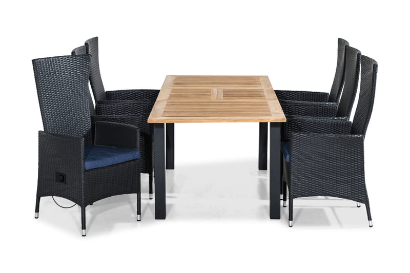 Matgrupp Utomhus Las Vegas 152-210x90 + 6 Jenny Fåtölj m Dyna - Svart|Teak|Blå - Utemöbler & utemiljö - Utegrupp - Matgrupp utomhus