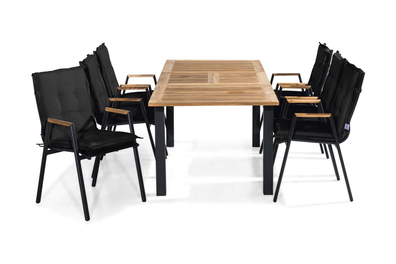 Matgrupp Utomhus Las Vegas 152-210x90 + 6 Karmstolar m Dyna - Svart|Teak - Utemöbler & utemiljö - Utegrupp - Matgrupp utomhus