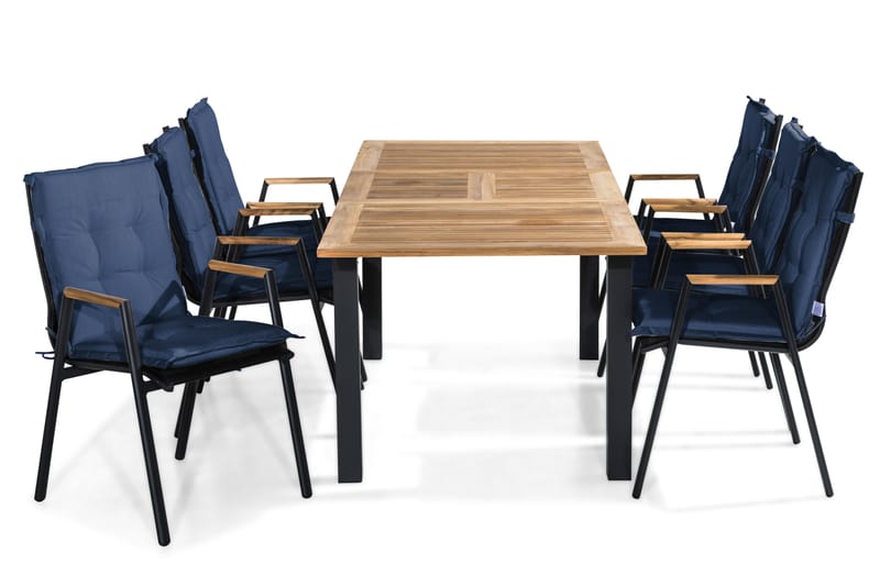 Matgrupp Utomhus Las Vegas 152-210x90 + 6 Karmstolar m Dyna - Svart|Teak|Blå - Utemöbler & utemiljö - Utegrupp - Matgrupp utomhus