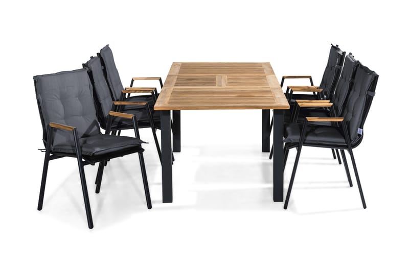 Matgrupp Utomhus Las Vegas 152-210x90 + 6 Karmstolar m Dyna - Svart|Teak|Grå - Utemöbler & utemiljö - Utegrupp - Matgrupp utomhus