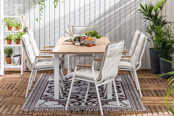 Matgrupp Utomhus Las Vegas 152-210x90 + 6 Karmstolar m Dyna - Teak/Vit - Utemöbler & utemiljö - Utegrupp - Matgrupp utomhus