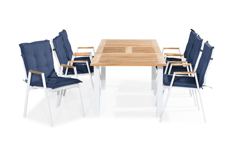 Matgrupp Utomhus Las Vegas 152-210x90 + 6 Karmstolar m Dyna - Vit|Teak|Blå - Utemöbler & utemiljö - Utegrupp - Matgrupp utomhus