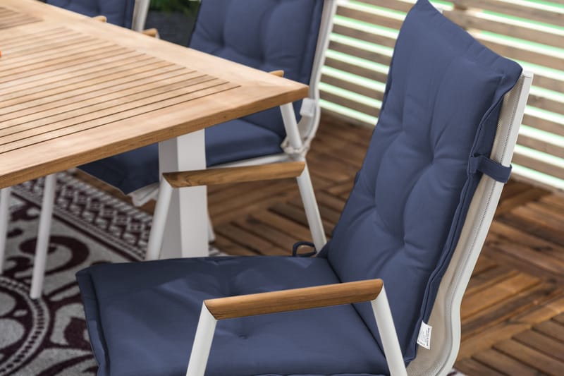 Matgrupp Utomhus Las Vegas 152-210x90 + 6 Karmstolar m Dyna - Vit|Teak|Blå - Utemöbler & utemiljö - Utegrupp - Matgrupp utomhus