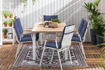 Matgrupp Utomhus Las Vegas 152-210x90 + 6 Karmstolar m Dyna - Vit|Teak|Blå - Utemöbler & utemiljö - Utegrupp - Matgrupp utomhus