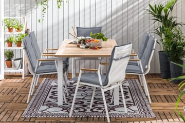 Matgrupp Utomhus Las Vegas 152-210x90 + 6 Karmstolar m Dyna - Vit/Teak/Grå - Utemöbler & utemiljö - Utegrupp - Matgrupp utomhus