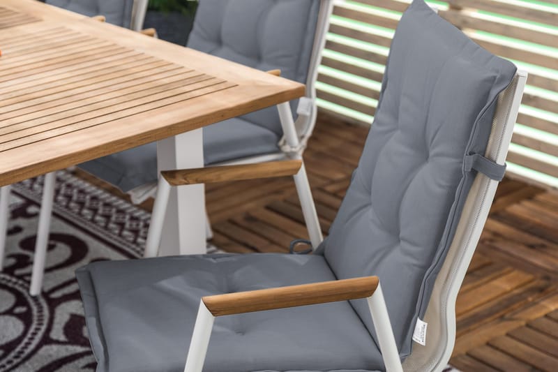 Matgrupp Utomhus Las Vegas 152-210x90 + 6 Karmstolar m Dyna - Vit/Teak/Grå - Utemöbler & utemiljö - Utegrupp - Matgrupp utomhus