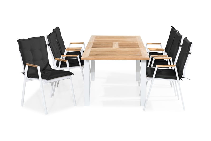 Matgrupp Utomhus Las Vegas 152-210x90 + 6 Karmstolar m Dyna - Vit|Teak|Svart - Utemöbler & utemiljö - Utegrupp - Matgrupp utomhus