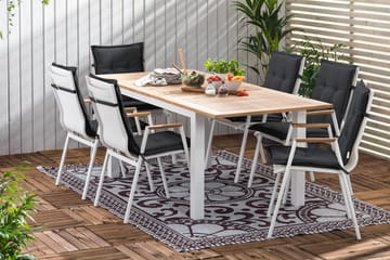 Matgrupp Utomhus Las Vegas 152-210x90 + 6 Karmstolar m Dyna - Vit|Teak|Svart - Utemöbler & utemiljö - Utegrupp - Matgrupp utomhus