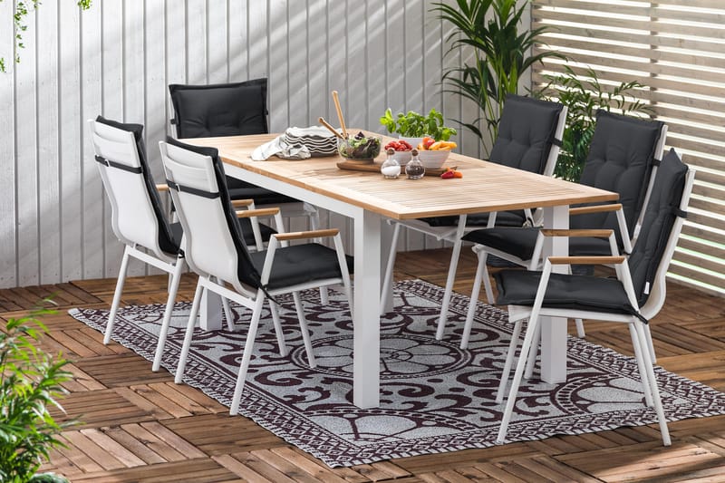 Matgrupp Utomhus Las Vegas 152-210x90 + 6 Karmstolar m Dyna - Vit|Teak|Svart - Utemöbler & utemiljö - Utegrupp - Matgrupp utomhus