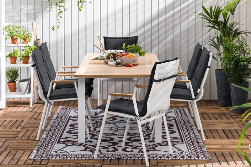Matgrupp Utomhus Las Vegas 152-210x90 + 6 Karmstolar m Dyna - Vit|Teak|Svart - Utemöbler & utemiljö - Utegrupp - Matgrupp utomhus