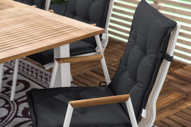 Matgrupp Utomhus Las Vegas 152-210x90 + 6 Karmstolar m Dyna - Vit|Teak|Svart - Utemöbler & utemiljö - Utegrupp - Matgrupp utomhus