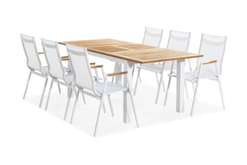Matgrupp Utomhus Las Vegas 152-210x90 + 6 Karmstolar - Teak/Vit - Utemöbler & utemiljö - Utegrupp - Matgrupp utomhus