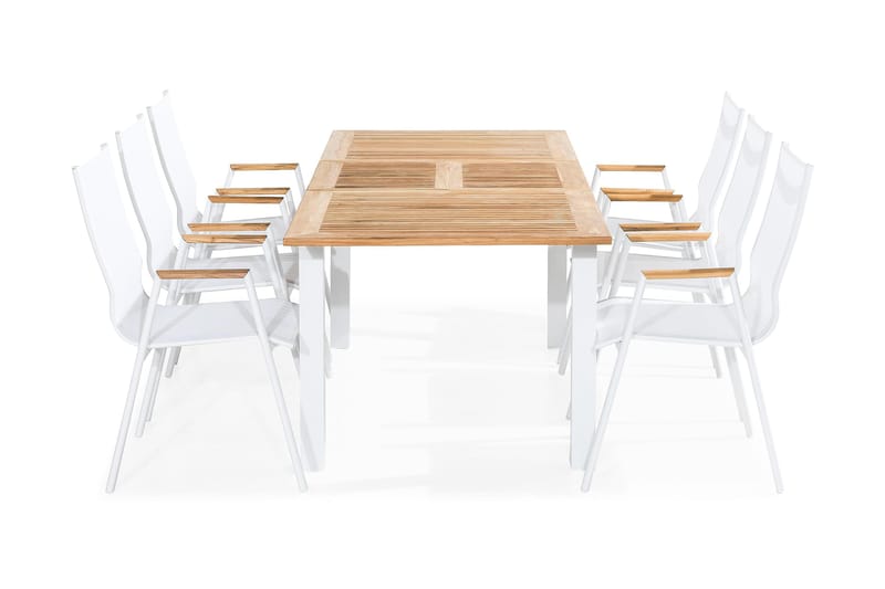 Matgrupp Utomhus Las Vegas 152-210x90 + 6 Karmstolar, Teak/Vit