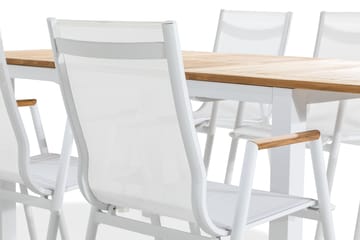 Matgrupp Utomhus Las Vegas 152-210x90 + 6 Karmstolar - Teak/Vit - Utemöbler & utemiljö - Utegrupp - Matgrupp utomhus