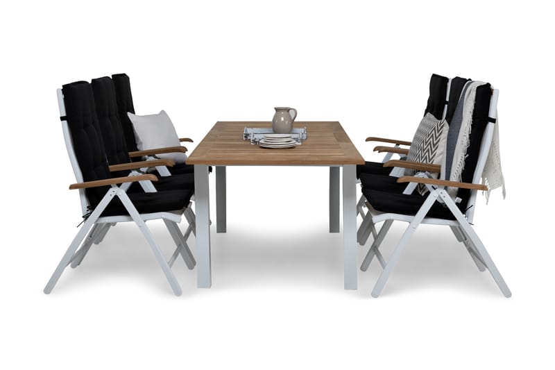 Matgrupp Utomhus Las Vegas 152-210x90 + 6 Las Vegas Lyx Stol m Dyna, Vit|Teak|Svart