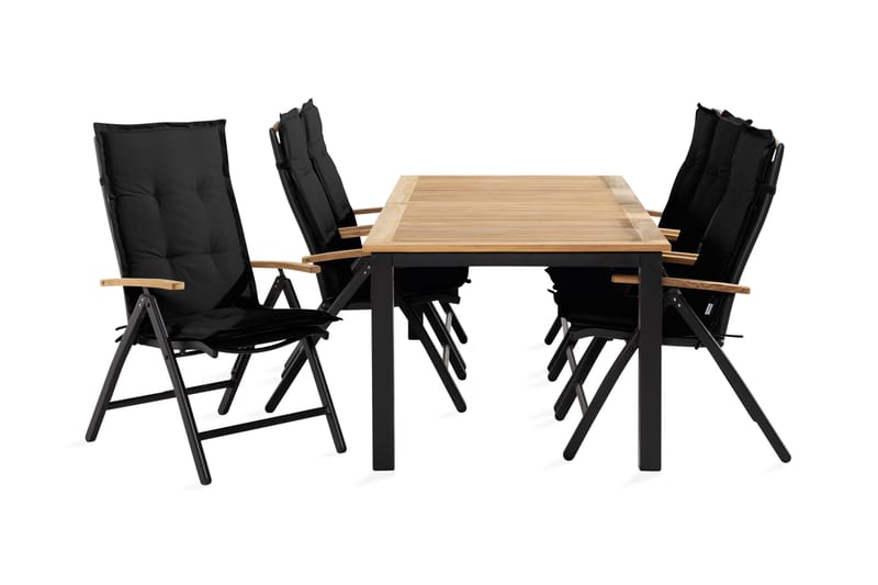 Matgrupp Utomhus Las Vegas 152-210x90 + 6 Stolar m Dyna - Svart|Teak - Utemöbler & utemiljö - Utegrupp - Matgrupp utomhus