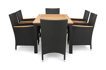 Matgrupp Utomhus Las Vegas 152-210x90 + 6 Thor Fåtölj m Armstöd - Teak|Svart - Utemöbler & utemiljö - Utegrupp - Matgrupp utomhus