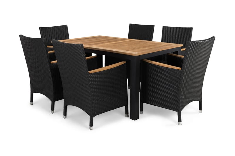 Matgrupp Utomhus Las Vegas 152-210x90 + 6 Thor Fåtölj m Armstöd - Teak|Svart - Utemöbler & utemiljö - Utegrupp - Matgrupp utomhus