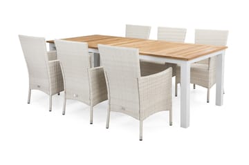 Matgrupp Utomhus Las Vegas 220-280 + 6 Thor Fåtölj - Teak/Vit - Utemöbler & utemiljö - Utegrupp - Matgrupp utomhus