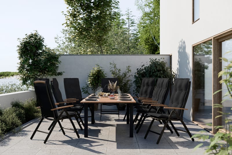 Matgrupp Utomhus Las Vegas 220-280 + 6 Positionsstol Lyx - Svart Teak - Utemöbler & utemiljö - Utegrupp - Matgrupp utomhus
