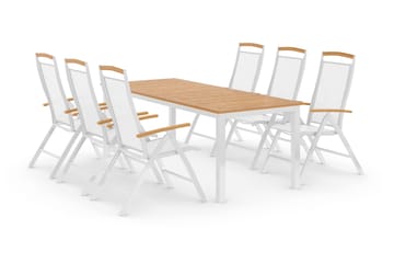 Matgrupp Utomhus Las Vegas 220-280 + 6 Positionsstol Lyx - Teak/Vit - Utemöbler & utemiljö - Utegrupp - Matgrupp utomhus