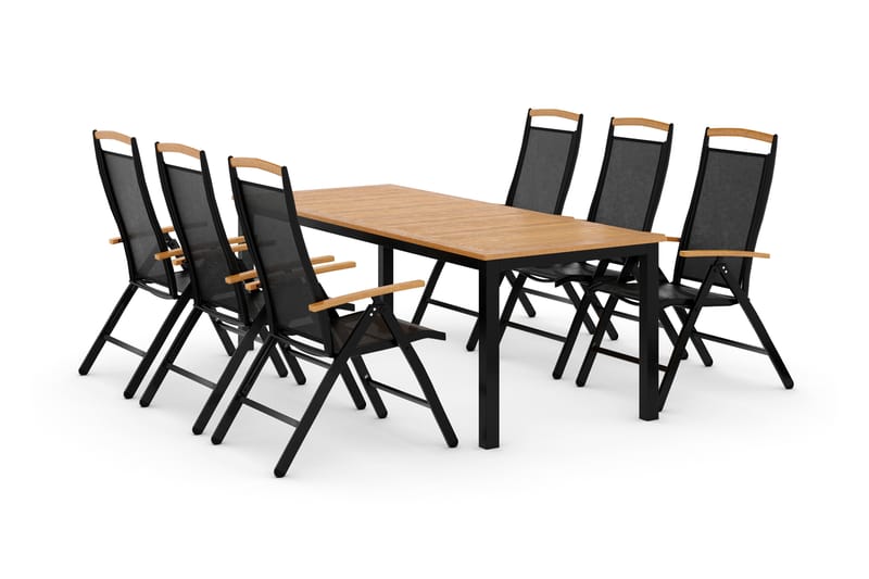 Matgrupp Utomhus Las Vegas 220-280 + 6 Positionsstol Lyx - Svart Teak - Utemöbler & utemiljö - Utegrupp - Matgrupp utomhus