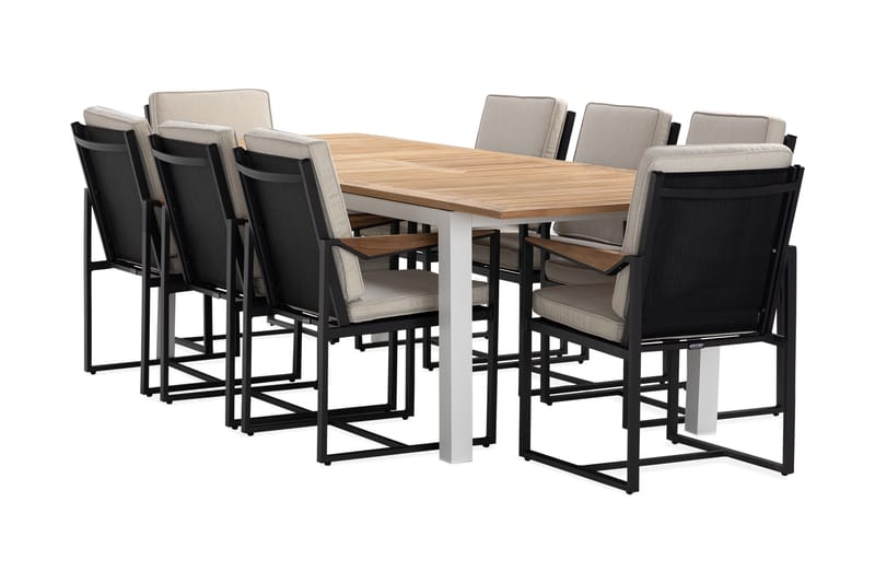 Matgrupp Utomhus Las Vegas 220-280 cm + 8 Matstol Östermalm - Teak/Vit - Utemöbler & utemiljö - Utegrupp - Matgrupp utomhus